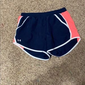 Navy blue and coral under armour shorts